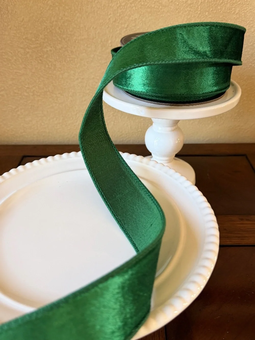 Green Plush Velvet Elite Wired Edge Ribbon